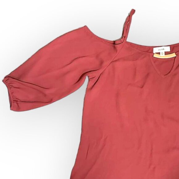 MERAKI Cold Shoulder Blouse Chiffon 3/4 Sleeve Cinnamon Color Size Small - Picture 8 of 10